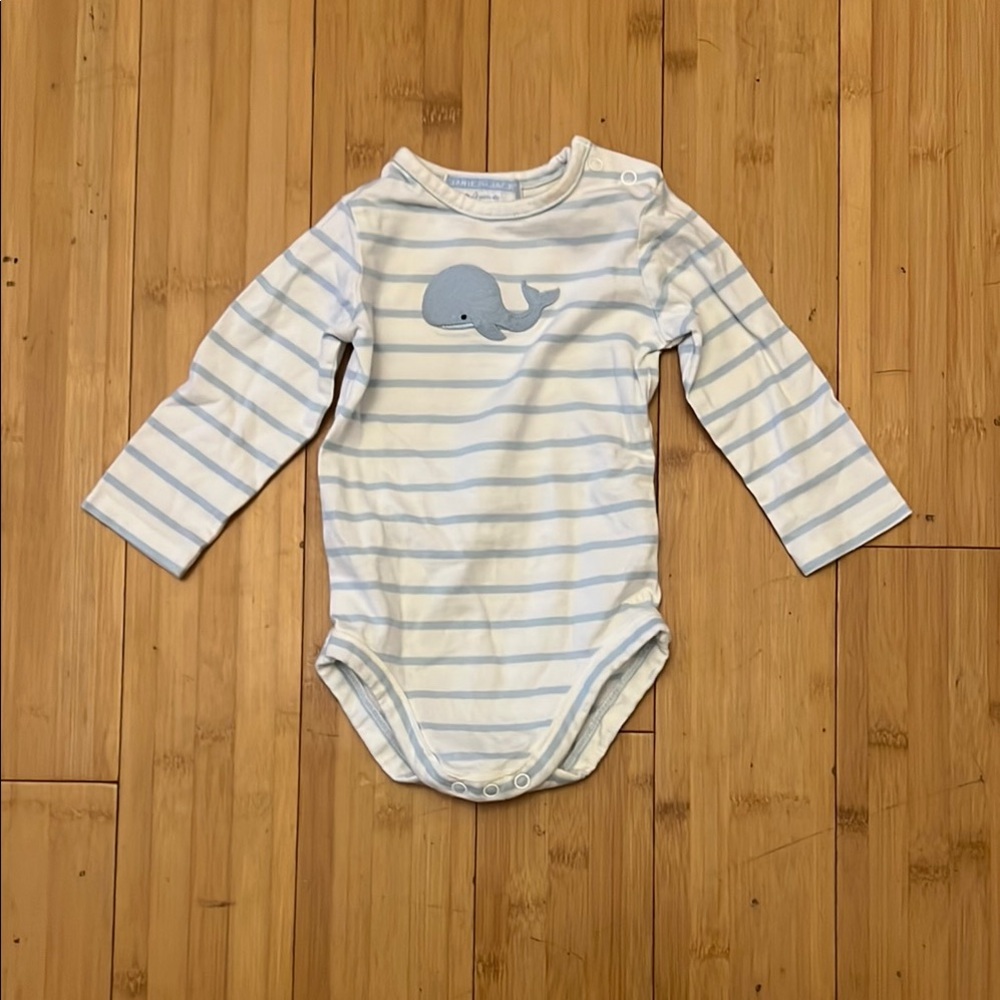 Janie and Jack Blue and White Striped Bodysuit with Whale Appliqué